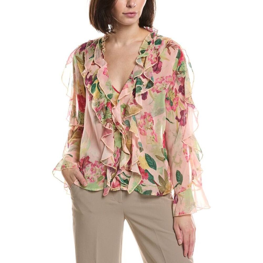 Hl Affair Womens  Ruffle Chiffon Blouse, White